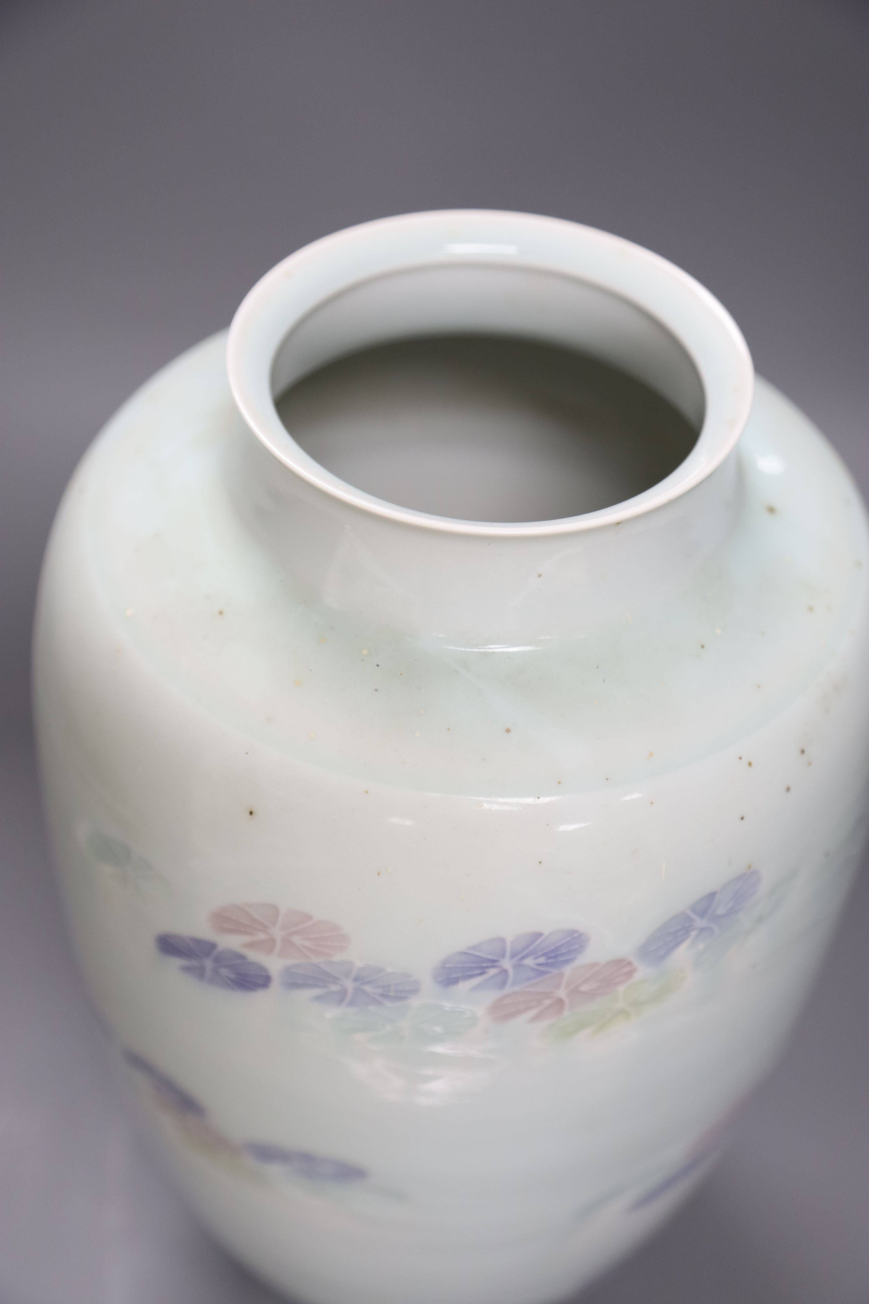 A Japanese pottery vase, height 37cm, and a bowl and cover